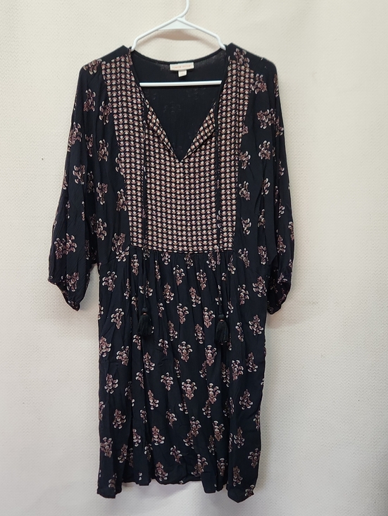 Knox Rose Dresses & Skirts - Knox Rose Black Dress with Pink Floral Print and Smocked Yoke